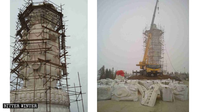 La estatua de piedra de Guanyin de los Cuatro Rostros fue destruida.