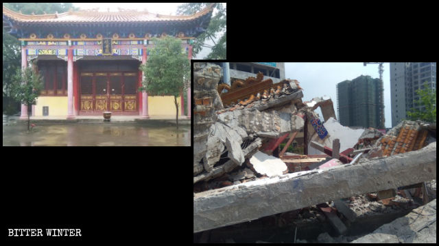 Sala de Kwan Yin antes y después de la demolición