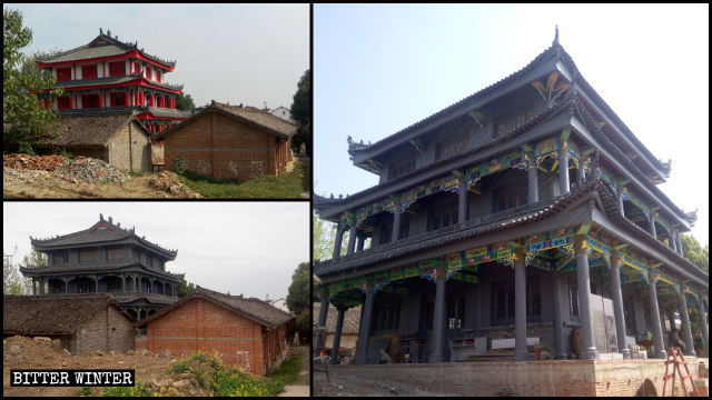 El templo de Shangyuan antes y después del cambio forzoso de color.