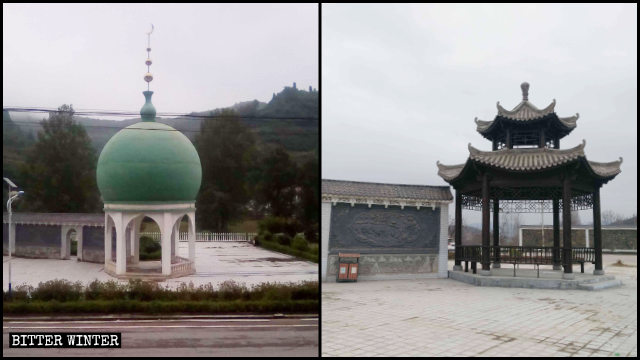 Una construcción en forma de domo en la Plaza Musulmana de Dongguan se ha convertido en un pabellón de estilo chino.