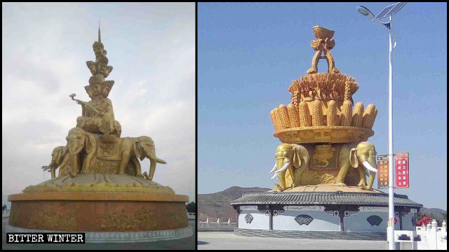 La estatua del Bodhisattva Samantabhadra fue convertida en una estatua cuya apariencia simboliza una cosecha productiva.