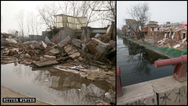 En el poblado de Moling bajo la jurisdicción de la ciudad de Xiangcheng, más de 300 casas y tiendas fueron demolidas por la fuerza.