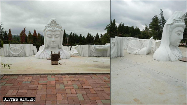 La estatua de Kwan Yin que se hallaba situada en el templo de Huayan fue dividida en siete partes.