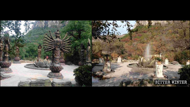 Las estatuas de los ocho budistas protectores de los 12 signos del zodíaco que se hallaban situadas en el área escénica fueron demolidas.