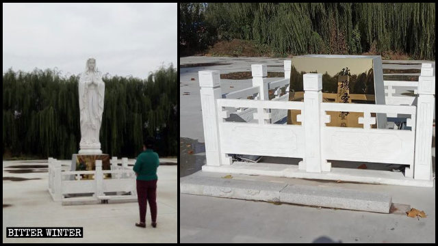 La estatua de la Virgen María que se encontraba afuera de una iglesia católica fue quitada en noviembre.