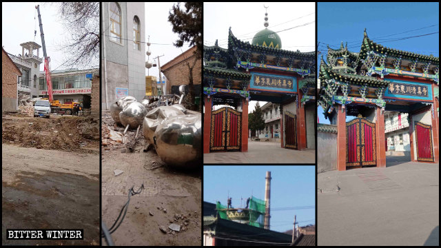 La Gran Mezquita Oriental y la mezquita de Dongchuan emplazadas en Huating fueron despojadas de sus cúpulas y de los símbolos de luna creciente y estrella.