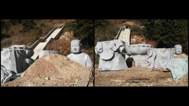 La estatua del bodhisattva del almacén de la tierra situada en el Templo de Pufa fue desmembrada y retirada.