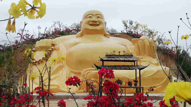 La estatua de Buda que se hallaba situada en la granja de flores de la ciudad de Cenxi.