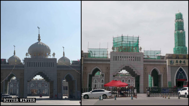 Se están eliminando los símbolos situados sobre la entrada de la Gran Mezquita de Yuehai.
