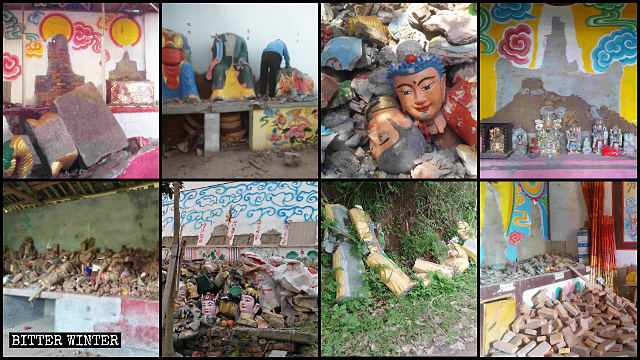 Todas las estatuas que se encontraba situadas dentro de los templos fueron destruidas.