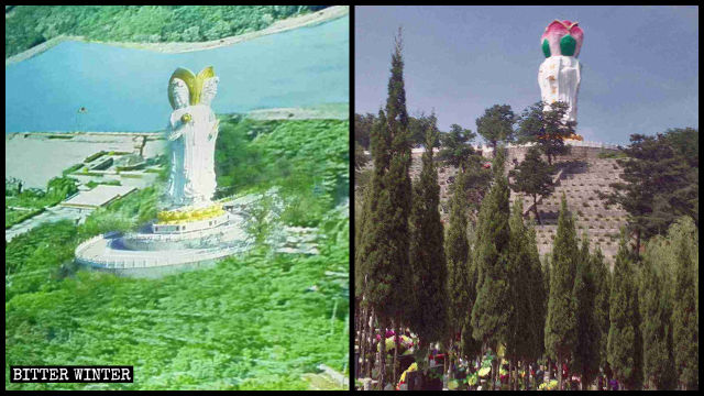 La cabeza de la estatua de "Kwan Yin de los cuatro rostros" fue modificada en forma de flor de loto.