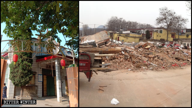 Un lugar de reunión perteneciente a la Iglesia de las Tres Autonomías, emplazado en la ciudad de Xinmi, en Henán, fue convertido en ruinas.