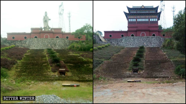 La estatua de Kwan Yin situada en las afueras del Templo de Yunfeng fue encerrada en un pabellón.