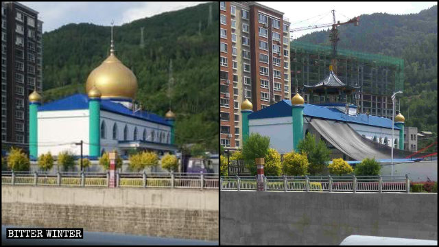 La cúpula de una mezquita emplazada en la ciudad de Linjiang de Jilin fue convertida en un pabellón chino tradicional.